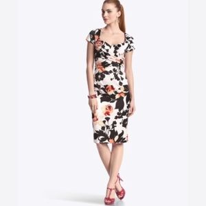 White House Black Market Rose print midi Dress